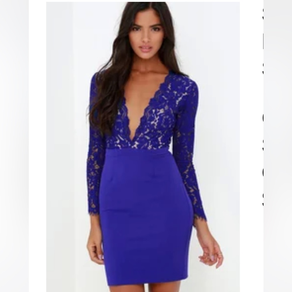 Lulu’s Royal Blue Long Sleeve Lace Dress